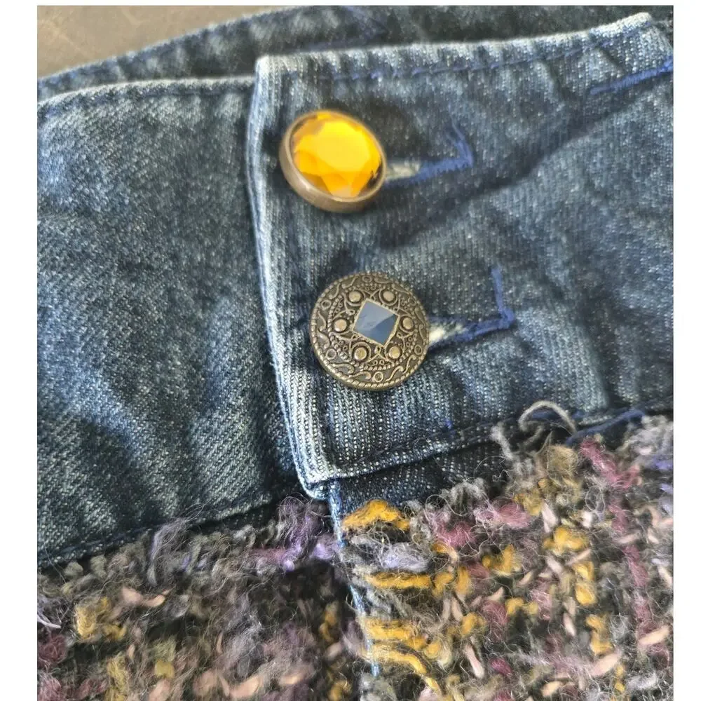 Desigual Denim Tweed Mini Skirt Size 40 Blue Purple Textured Boho Chic